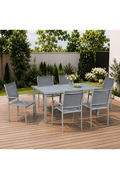 Solplant Set mobilier gradina/terasa, aluminiu, blat sticla, gri si argintiu,...