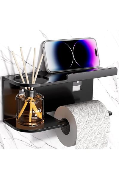 KASTWAVE Black Wall Mounted Toilet Paper Holder with Shelf, 304 Stainless Ste...