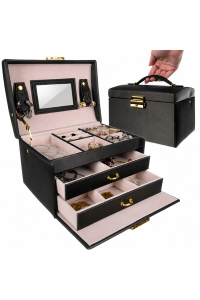 ChimeraS Women's Jewelry Box with Mirror, 20 Compartments, 2 Drawers, Key, Ha...