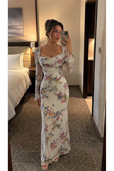 BROOKLYN STYLE فستان سهرة طويل مزين بالترتر و الورود