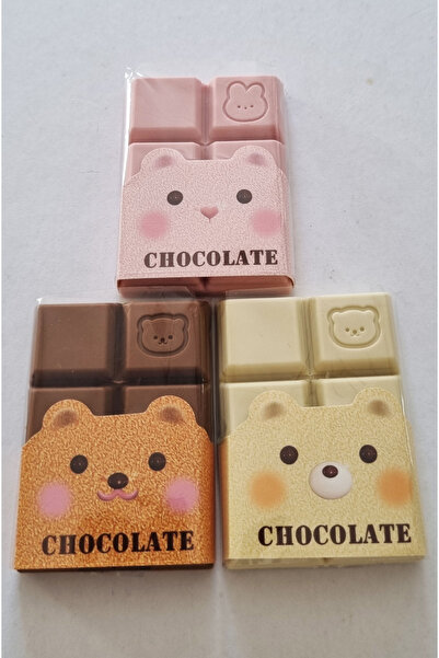 Modellino 3 Adet 3 Farklı Renkte Kare Çikolata Şekilli/Kokulu Chocolate Eraser