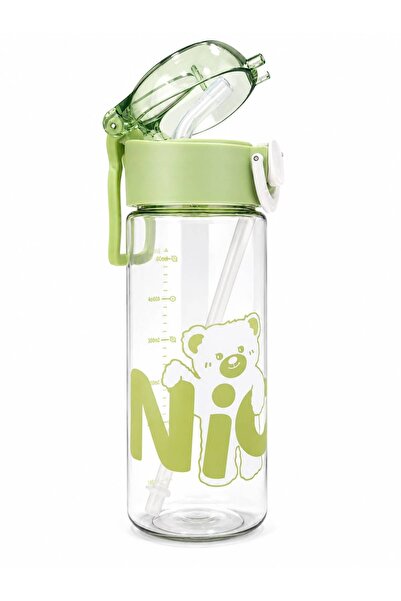 Generic Brand Kids Sports Water Bottle with Straw 650 ml, Olive Green
