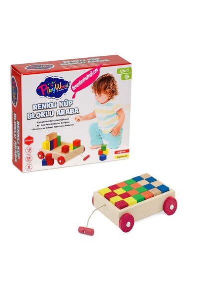 PlayWood Renkli Küp Bloklu Araba