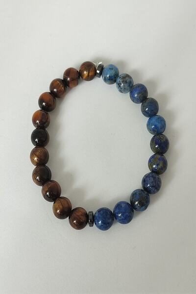 c-bhadu naturel Certified 8 Mm Tiger Eye, Lapis Lazuli Natural Stone Bracelet