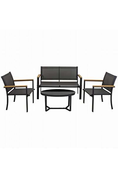 Solplant Set mobilier gradina/terasa, negru si natur, 1 masa, 2 scaune, 1 can...