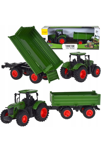 Skleplolki Tractor verde de jucărie cu remorcă basculantă și roți din cauciuc