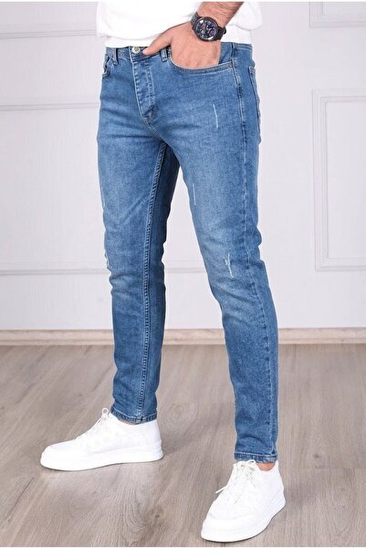 ElitWear Erkek Likralı Slim Fit Lazerli Kot Pantolon