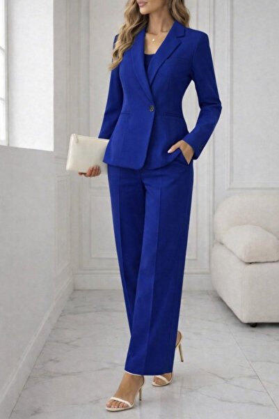 modi Women's Long Sleeve Collared Single Button Detailed Atlas Jacket and Tro...