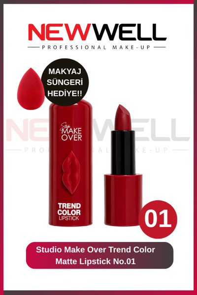 New Well Studio Make Over Trend Color Matte Lipstick No.01 & Makyaj Süngeri H...