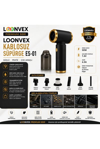 LOONVEX Kablosuz Süpürge ES-01 – Islak & Kuru Çok Amaçlı Temizlik Araç Süpürgesi