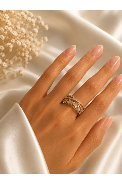 XUPING JEWELRY 14K Zirkon Detaylı Tasarım Kuyumcu Model Xupıng Çelik Yüzük