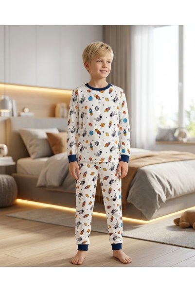 Enie Unisex Children's Space Patterned 100% Cotton Pajama Set