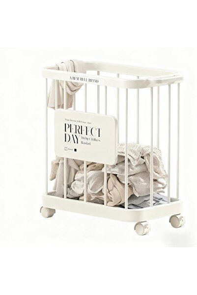 GENERAL Portable Laundry Cart, 50L Dirty Clothes Storage Basket, Rolling Laun...