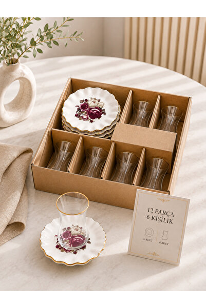 Yumuk Shop Flowers Fold 12-Piece Tea Set for 6 People