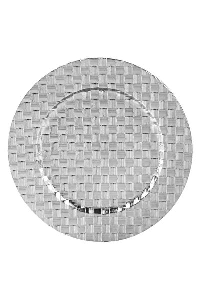OEM Tavă rotundă din plastic de Crăciun – Design argintiu împletit, 33cm