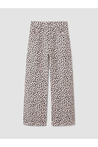 LC Waikiki Özmarka New Season Pink Leopard Patterned Girls' Gabardine Trousers