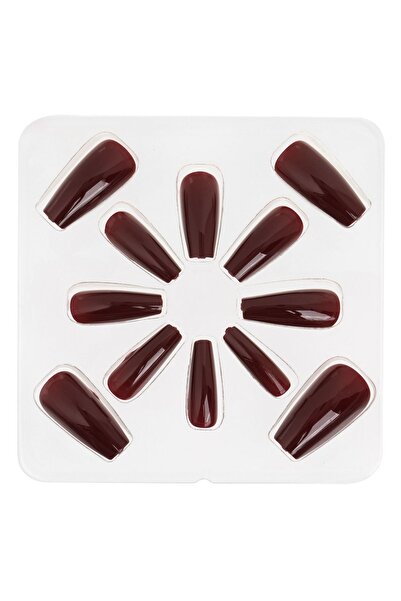 OEM Unghii false cu adeziv, formă sicriu, culoare burgundy - Pachet de 12