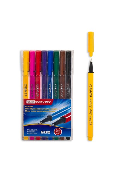 OEM GRASP Set de 8 mini markere fineliner pentru fiecare zi - Triunghiular, V...