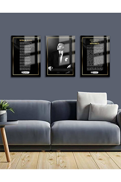 Mgi Design Atatürk 3'lü Atatürk İstiklal Marşı Gençliğe Cam Tablo | Sanatsal ...