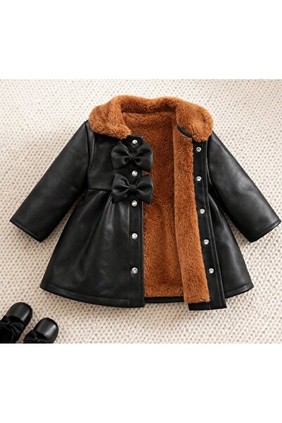 shop Kız çocuk suni deri mont içi peluş detaylı sıcak tutar çıtçıt kapatmali