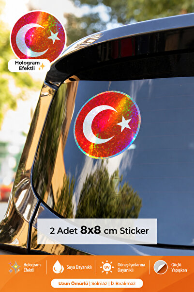 eslem bijuteri Türk Bayrağı hologram Logo 8 cm 2 Adet | Araç Ön Cam Sticker C...