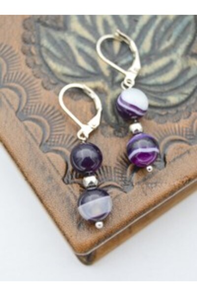Stoneage Purple Agate Stone Earrings - Multicolor -