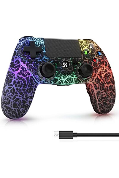 ISHAKO وحدة تحكم لجهاز PS4، مع إضاءة RGB، بطارية 1000 مللي أمبير، اهتزاز مزدو...