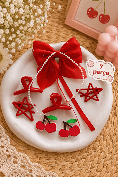 Generic Brand Girl's 7-Piece Hair Accessory Set Red Bow Hairpin Star Hairpin ...
