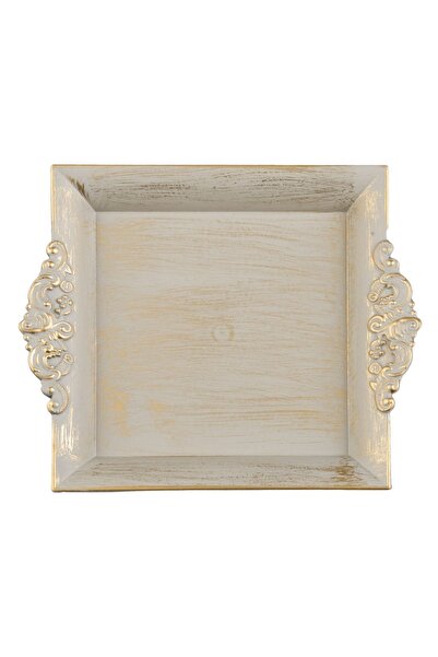 OEM Tavă decorativă pătrată din plastic, bej auriu periat, 23x19.5x2.5cm