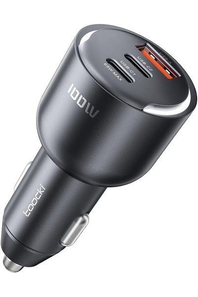 Toocki شاحن سيارة بقوة 100 واط، 3 منافذ شحن سريع (2 USB-C + 1 USB-A)، يدعم ال...