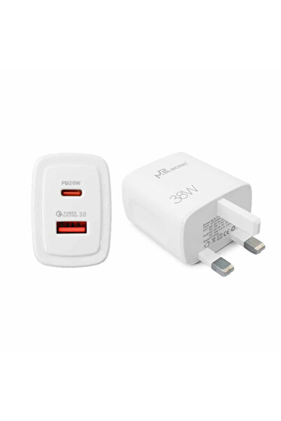 mpBLBERRI 38 Watt USB-A and USB-C PD Fast Charger With USB-C to Lightning Cable