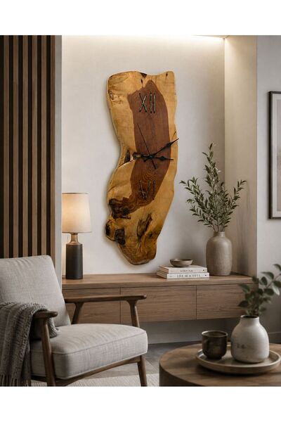 HG WoodArt Doğal Ardıç Ağacı El Yapımı Duvar Saati – Benzersiz Form – Dekorat...