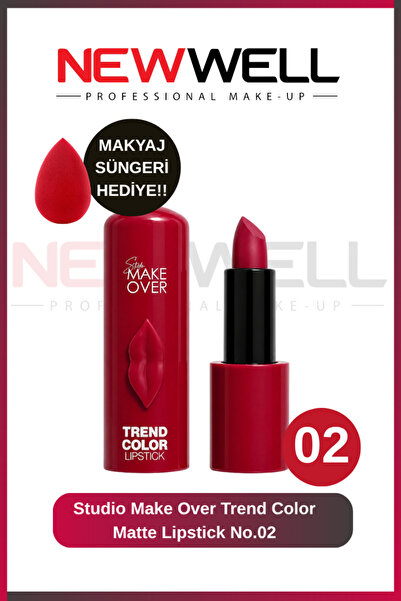 New Well Studio Make Over Trend Color Matte Lipstick No.02 & Makyaj Süngeri H...