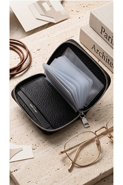 Pierre Cardin Men's Zipper Closure Card Holder Leather Wallet - Transparent w...