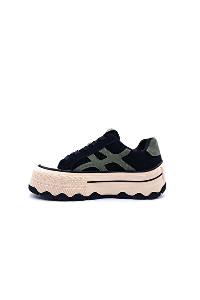 Guja Genuine Suede Leather 4 cm High Sole Women's Black Sneaker Sports Shoes