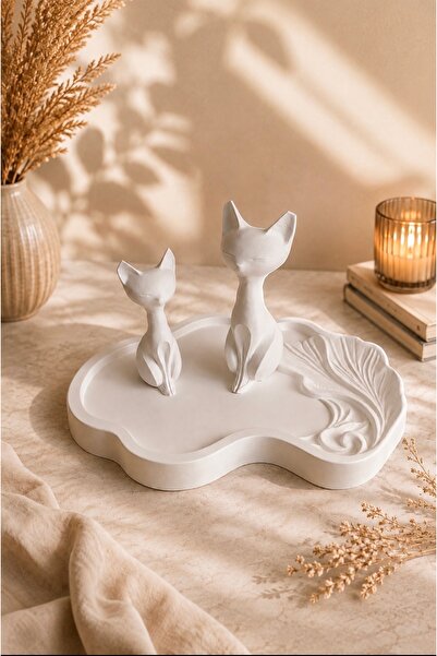 Valera Atelier Design Kedi Figürlü Dekoratif Tepsi Seti – 2’li Kedi Biblo ve ...