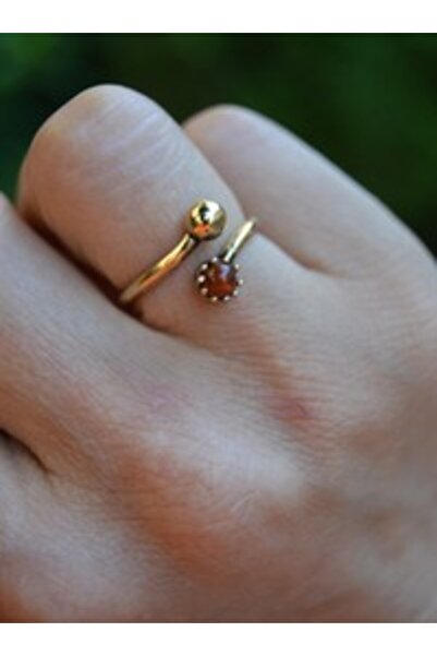 Stoneage Agate Stone Bronze Ring - Brown -