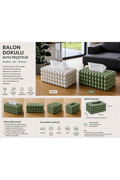 Genel Markalar Balon Dokulu Kutu Peçetelik | Modern Dekoratif Peçete Kutusu K...