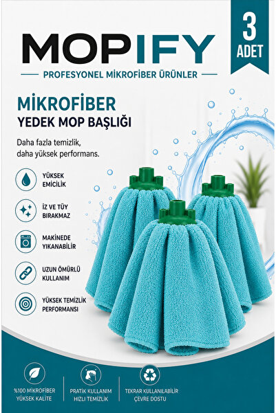 MOPIFY 3'lü Avantaj Paketi Mikrofiber Yedek Mop Başlığı - Uzun Ömürlü, Çevre Dostu Temizlik Seti