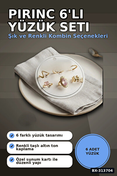 Şeker Portakalım Pirinc 6 Piece Ring Set Number 7-8 Bijouterie Gift Tone Bx-3...
