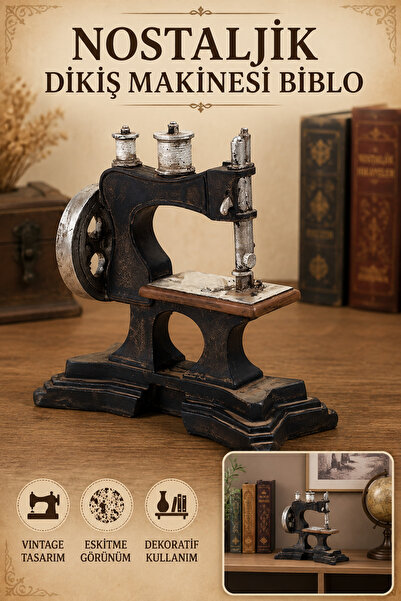 Hane Dostu Nostaljik Dikiş Makinesi Biblo – Vintage Eskitme Dekoratif Masa ve...