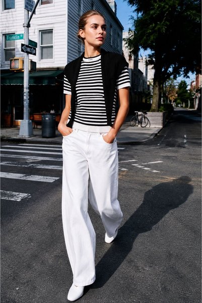 Lavinza Scarf Short Sleeve Striped Sweater