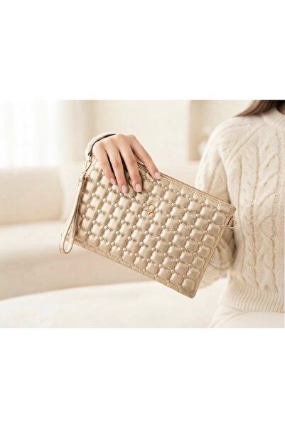 ZEYS Portofoliu și geantă clutch din piele artificială cu curea lungă brodată