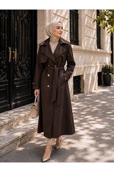 StormWear معطف طويل مبطن بحزام عند الخصر وياقة مزدوجة الصدر للنساء