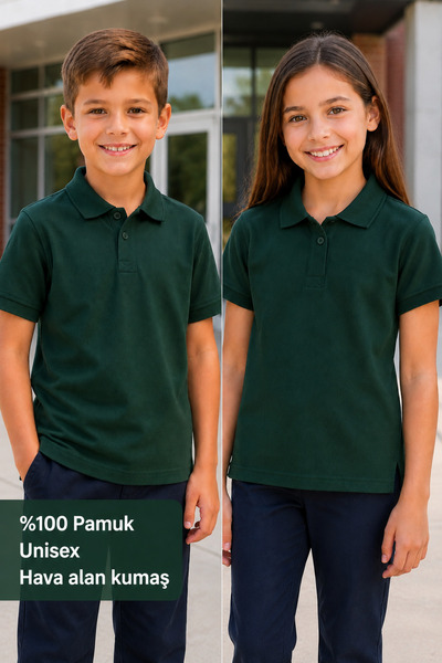 HER ŞEY NOTA www.herseynota.com Tricou verde pentru copii cu guler polo, 100%...