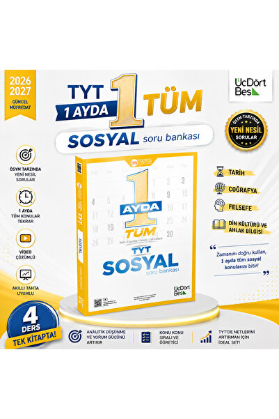 Üç Dört Beş Yayıncılık ÜçDörtBeş Yayınları Tyt 1 Ayda Tüm Sosyal Soru Bankası...
