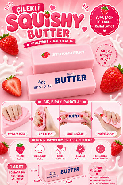 NOY Butter Squishy Strawberry Sukuşi Çilek Tereyağ Bir Adet 13 Cm Boyut Küre