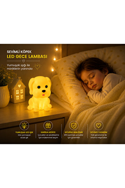 HEPBİMODA Sevimli Yavru Köpek LED Gece Lambası – Yumuşak Silikon Çocuk Odası ...