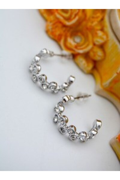 Stoneage Stone-Set Hoop Earrings - Silver Color -