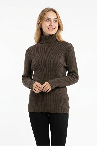 GurkStore Women's High-Neck Ribbed Fabric Flexible Casual Stylish Knitwear Sw...